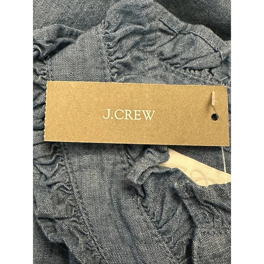 J. Crew Womens Ruffle Collar Chambray Shirt Blue Classic Fit Size 8 NEW!